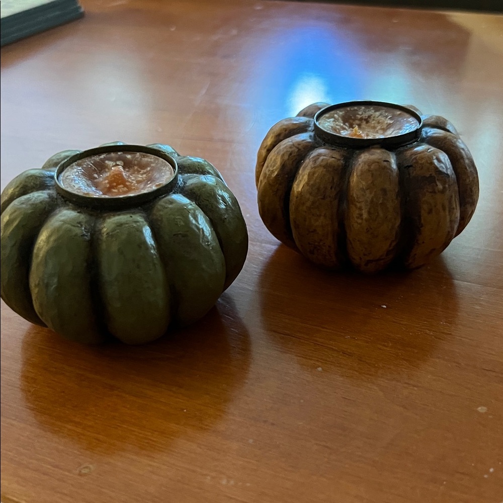 Set of Two Pumpkin-Shaped Tea Light  Candle Holders